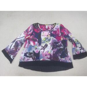 Valerie Stevens Shirt Womens Large Multicolor Floral Print Bell Sleeve Sheer